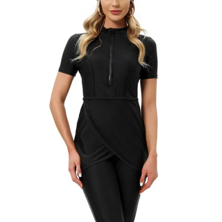 2022 new CROP Short Muslim Swimwear Womens Modest Muslim Swimsuit Burkini With Front Zip