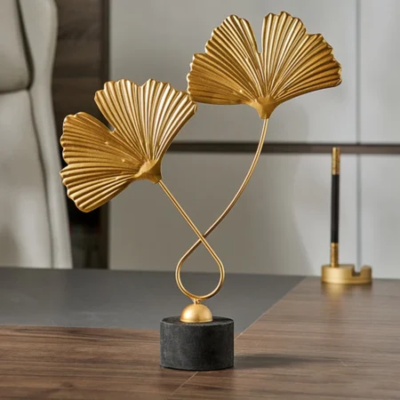 Creative Ginkgo Leaf Statue Home Desktop Crafts Wrought Iron Desktop Artwork Decorative Statue Sculptures Housewarming Gift
