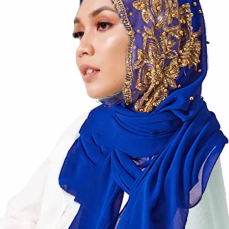 Muslim Chiffon Hijabs Scarf Turban Gold Glitters Beads Hijab for Woman Ramadan Foulard Musulmane Pour Femme Long Headscarf