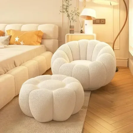 Lazy Sofa, Single Person, Simple Tatami, Lying Down, Lamb Wool, Casual, Cute Balcony, Milk White Style Bedroom, Sofa Chair