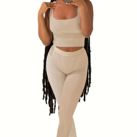Casual Workout Short Sets 2 Piece Outfits for Women Ribbed Crop Tank Top High Waist Leggings activewear