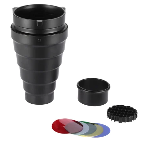 Andoer Metal Conical Snoot with Honeycomb Grid 5pcs Color Filter Kit for Bowens Mount Studio Strobe Monolight Photography Flash