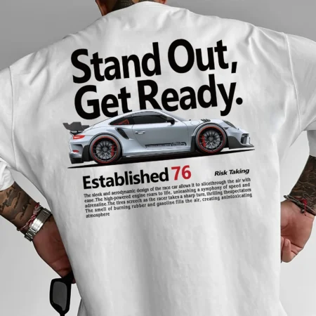 Comfortable Cotton Men's Graphic Tee Cool Racing Car Short Sleeve Round Neck Casual T-Shirt for Spring & Summer
