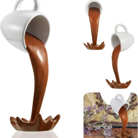 Floating Spilling Coffee Cup Sculpture Kitchen Decoration Spilling Magic Pouring Splash Creative Desktop Decor Home Decoration