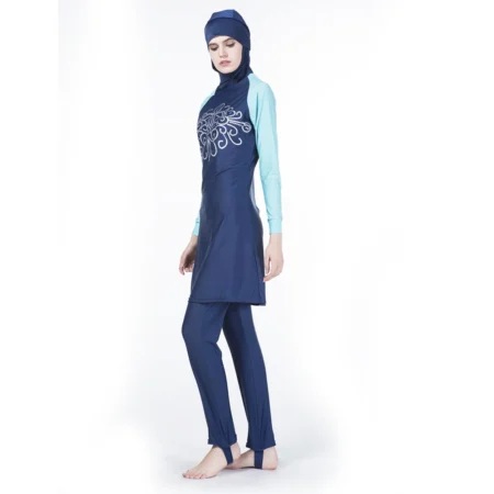 Muslim Women's Swimsuits 2-Piece Tops+Pants Nylon Quick-Dry Round Neck Splicing Conservative Ladies Swimming Wear