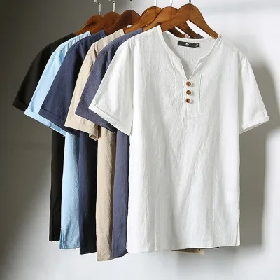 Fashionable Casual Men's T-shirt Short Sleeves Solid Color Chinese Style T-shirt Factory Cross-border Trade