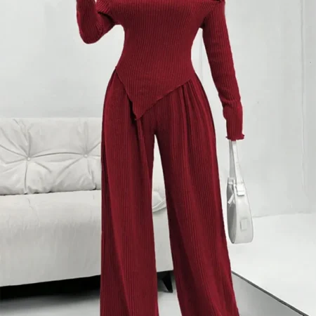 Autumn Winter Women T-shirt Trousers New 2 Piece Streetwear Fashion Casual Slim Long Sleeves Tees Solid Sexy Lady Top Pants Suit