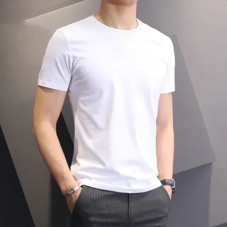 Pure Whiteshort Sleeveless T-shirt Men's Summer Half Sleeve Color Base Layer Top Cotton Slims Smooths Sihouette Korean Style