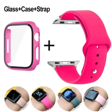 Glass+Case+Strap for Apple Watch Band 49mm 46mm 45mm 44mm 41 40 38mm Screen Protectors for Apple IWatch Series 10 9 8 7 6 SE 5 4