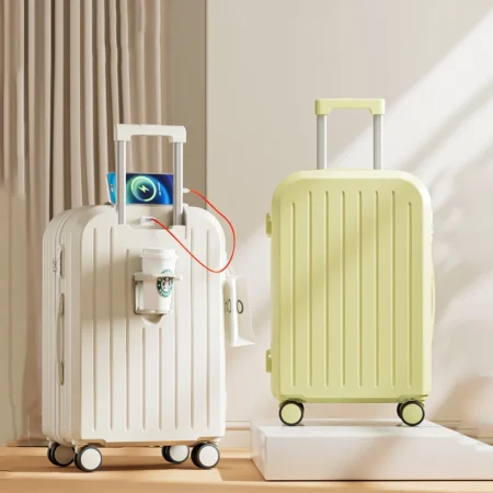 20/24/26 Inch Travel Suitcase Multifunctional Suitcase Boarding box Trolley Password Case Rolling Luggage Bag with Cup holder