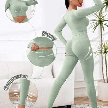 2025 2PCS Sets Women Outfit High Waist Gym Sexy Sport Wash Pants Sets Running Outdoors Skinny