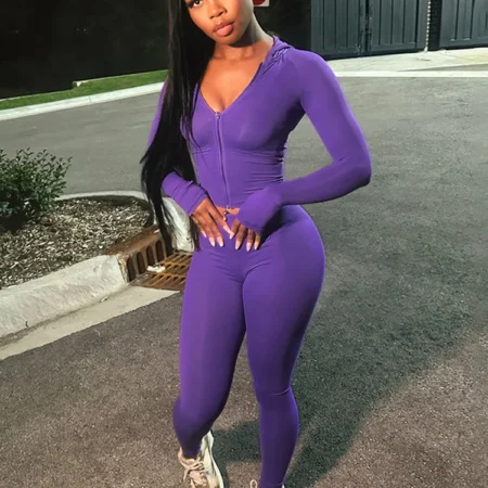 Nibber Sporty Casual 2 Piece Set Women Tracksuit Hooded Zip Crop Tops+Leggings Fitness Soft Stretch Streetwear Activity Suit