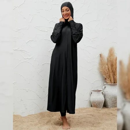 Swimsuits for Hijabis Black Full Coverage Long Sleeve Muslim Swimwear Sun Protection Suit Burkini 3 Pieces Set Islamic Burkinis