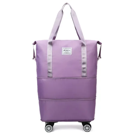 Expandable Luggage Bag with Wheels Rolling Duffle Pack Foldable Travel Suitcase Handle Pocket Dry Wet Trip Luggage Storage Bag