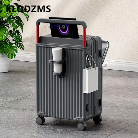 KLQDZMS Cabin Luggage ABS+PC Front Opening Boarding Case Laptop Trolley Case 20"22”24"26 Women's Carry on Travel Suitcase