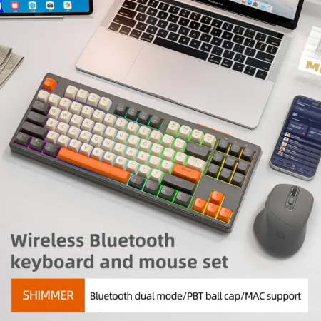 M87 Wireless Keyboard Mouse Set, 87keys Bluetooth Dual Mode Keyboard Mouse Kit with Rainbow-light RGB,PBT Ballcaps for gaming