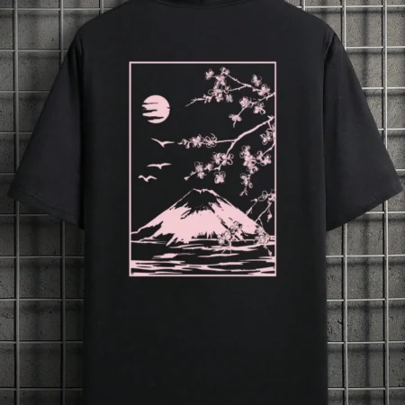 Tokyo Sakura Mount Fuji Business Card T Shirt Men Fashion Tee Clothing Summer Casual Tops Hip Hop Loose T-Shirt