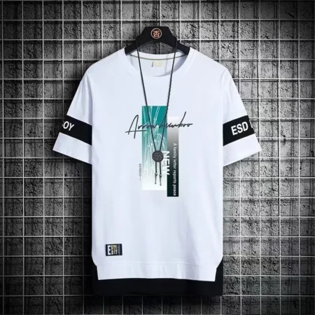Summer hot selling men's short sleeved T-shirt men's new casual versatile half sleeved T shirt trend color blocking top Tshirt