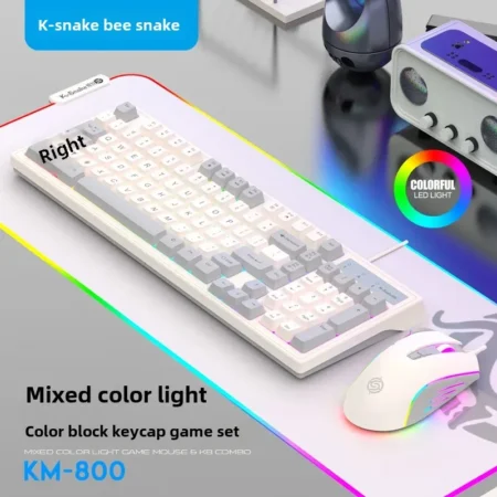 Rattlesnake KM800 Wired Gaming Keyboard Mouse Set 98 Keys Computer Office Home Use USB Color Matching Key Mouse Set