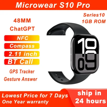 Microwear S10 Pro Smart Watch X Series 10 1GB ROM 48mm Gesture ChatGPT NFC Compass GPS Tracker Sport Smartwatch Women Men