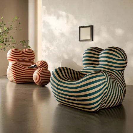Luxury Mom's Embrace Bean Bag Sofa with Ottoman Modern Striped Cozy Seating for Living Room Bedroom Lounge Chair Decor Furniture