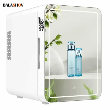 4LMini Makeup Fridge WIth LEDLight Mirror Portable Cosmetic Storage Refrigerator Cooler&amp Warmer Freezer for Home Car Dual Use