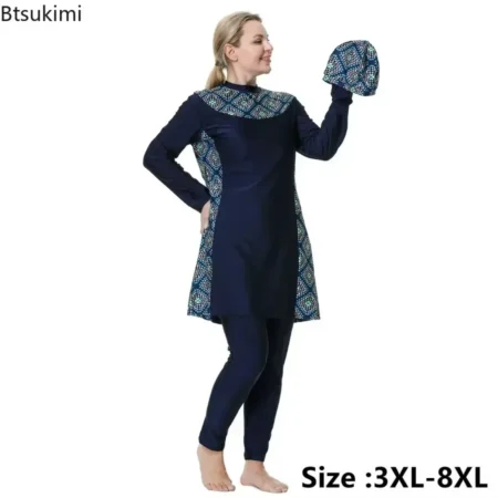 New 2025 Women's Muslim Swimwear Islam Modest Swimsuit Bikini Beachwear With Hijab Burkinis Femmes Swiming Suit With Long Sleeve