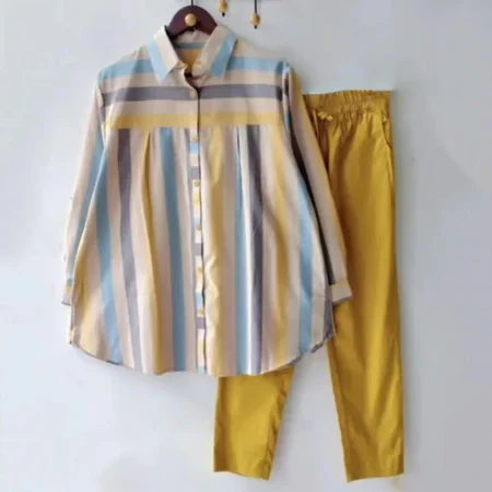 Women Long Sleeve Suit Set Women Striped Print Suit Set Striped Contrast Color Women's Shirt Pants Set Ladies Casual Spring Suit