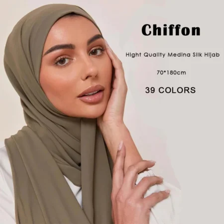 New Medina Silk Chiffon Hijab Premium Chiffon Muslim Hijabs Scarf For Women Heavy Poka Chiffon Shawl Headscarf Wrap Islam Turban