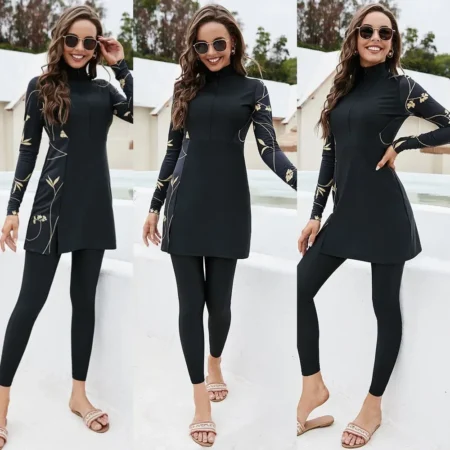 2pcs Muslim Swimwear Islamic Women Swimsuit Sports Burkini Long-Sleeved Tops Pants Set Full Cover Modest Arabic Bathing Clothing