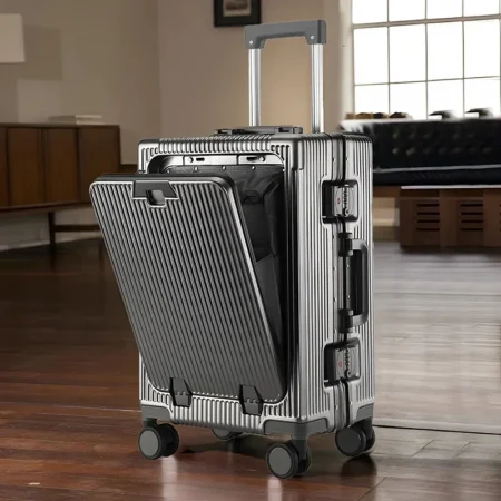 Aluminum Frame Boarding Case Front Opening Laptop Trolley Case Luggage on Wheels Large capacity Suitcase High Quality