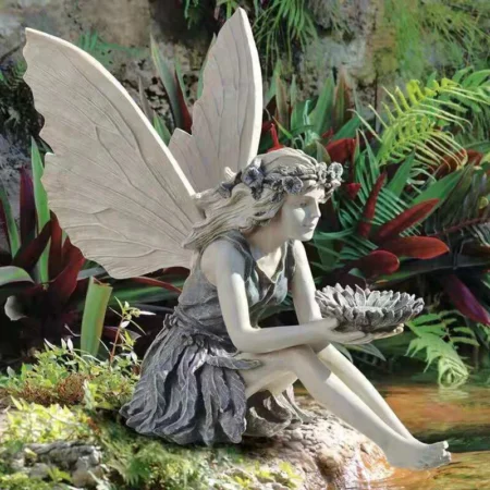 Fairy Statue Resin Ornament Garden Decoration Angel Figurine Peaceful Prayer Girl Sculpture Craft Retro Desktop Ornament