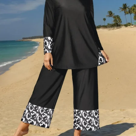 Women Muslim Swimwear Maple Leaf Printing Lslamic Clothes Hijab Long Sleeves Sport Swimsuit Burkinis Bathing Suit Abaya