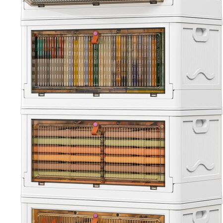 4 Tier Storage Bins with Lids 103QT - Stackable Storage Containers with Wheels, Folding Storage Boxes, Stackable Storage Bins, Closet Organizers and Storage for Living Room,Office