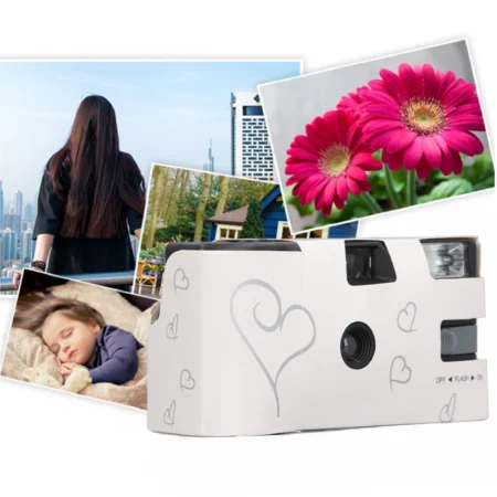 Film Camera Single Use Camera ABS Paper Flash Advance Wheel Retro Full Manual Control with 27 35mm Color Films for Travel