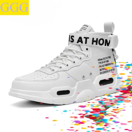 Men's High Top Fashion Leather Sneakers Trend Hot Sale Comfortable Man Casual Shoes Outdoor Non-slip Breathable Men Shoes 39-48