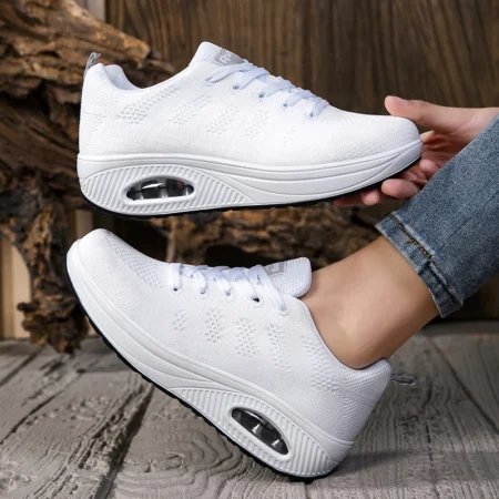 Women's Fashion Casual Sneakers Breathable Mesh Air-Cushioned Summer Shoes Comfortable Heightening Female Footwear